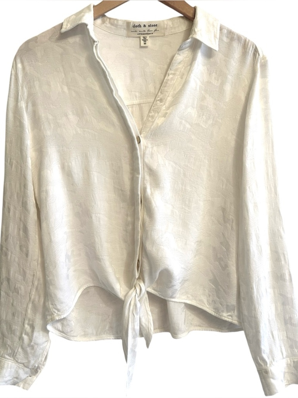 Cloth & Stone Anthropologie White Long Sleeve Tie Front Button‎ Down Top Small